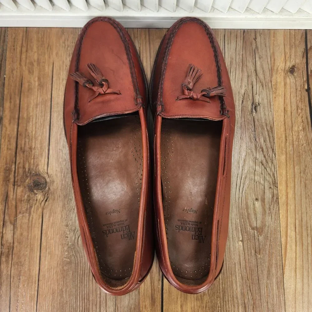 Allen Edmonds Naples Tassel Loafers Men's 14 B Brown Leather Slip On Dress Shoes